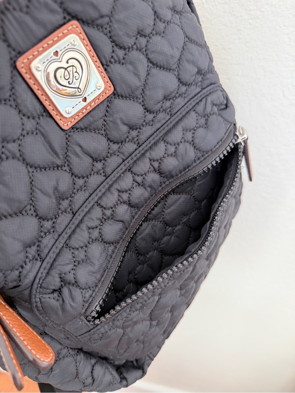 Brighton Black Quilted Heart Backpack with Brown Trim - Picture 5 of 6